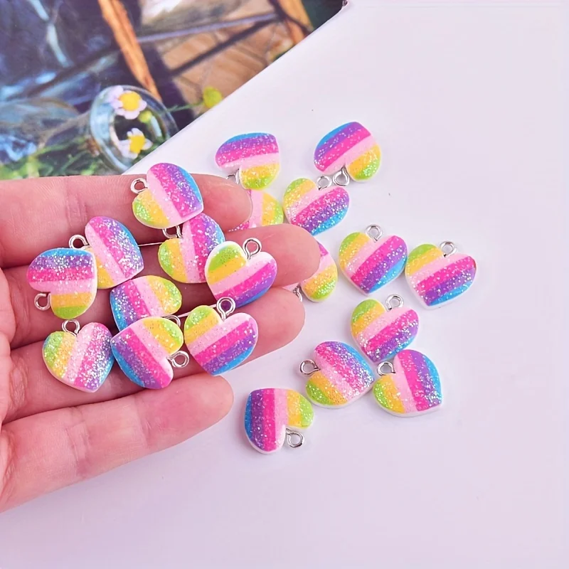 Resin Art Accessories - 10 Buah Liontin Resin Hati Warna-warni