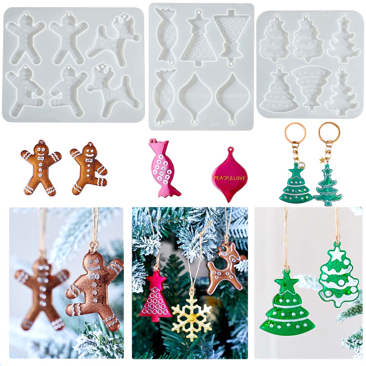 Resin Art Kit With Molds - Cetakan Silikon Seri Natal untuk Anting,