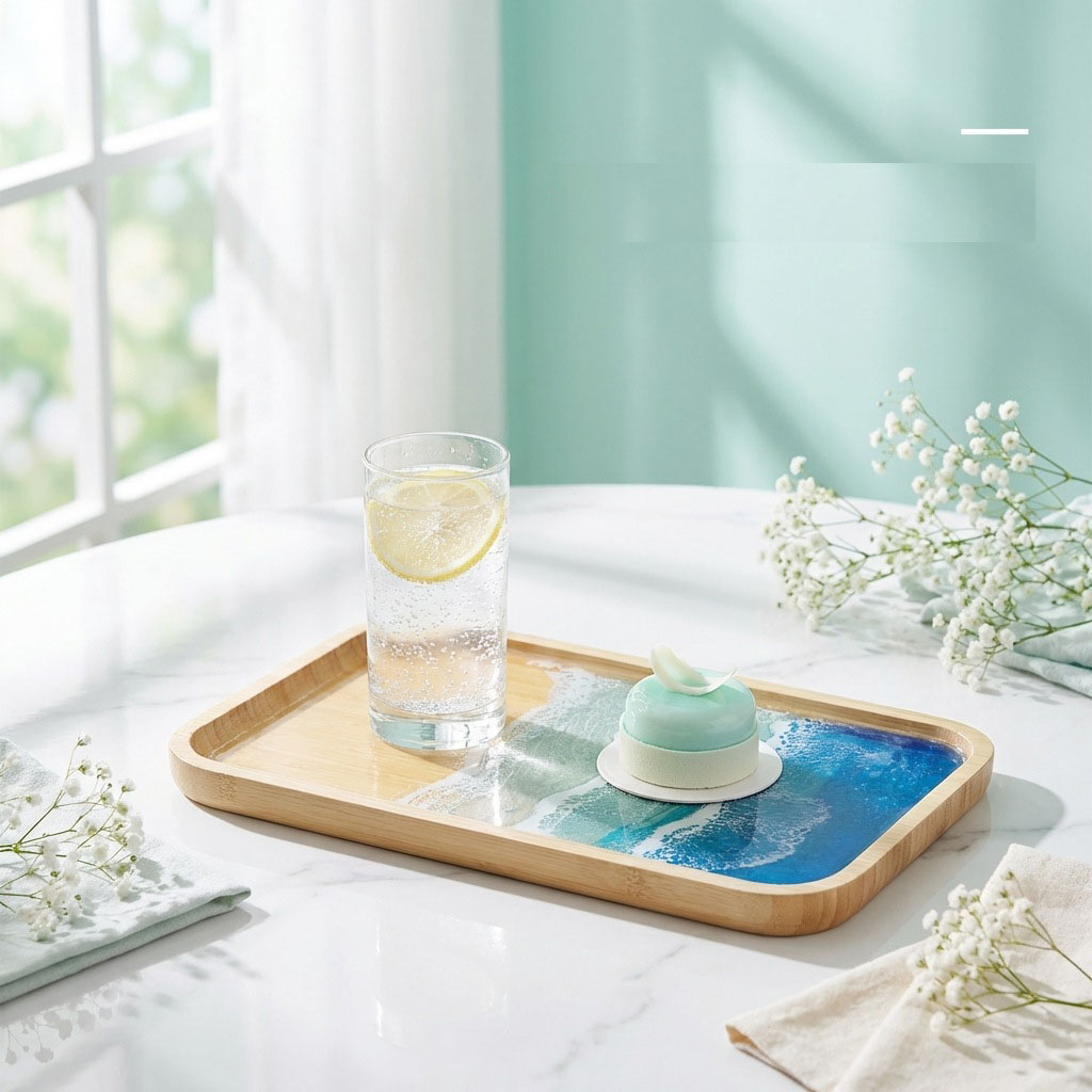Nampan Dekoratif Seni Lautan R - Resin Art Wooden Tray ulasan dan harga