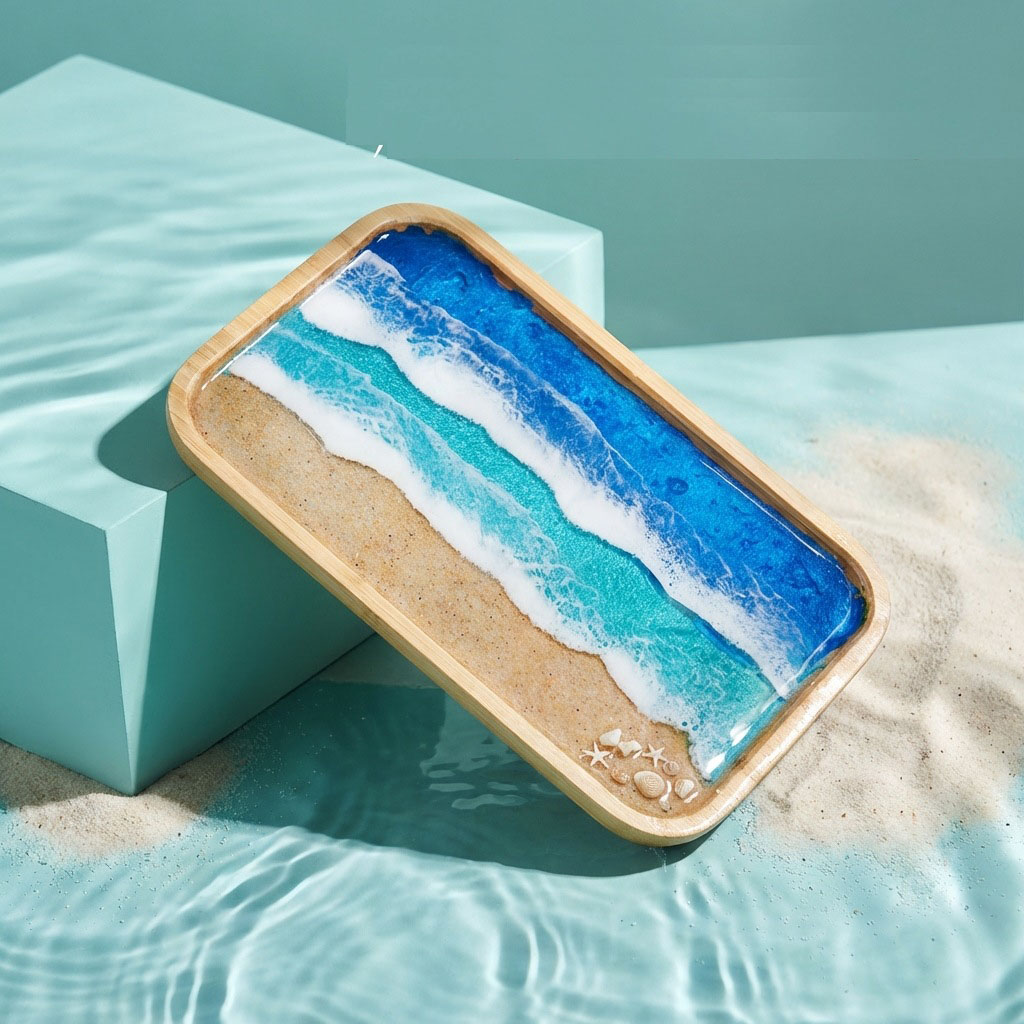 Nampan Dekoratif Seni Lautan R - Resin Art Wooden Tray ulasan dan harga